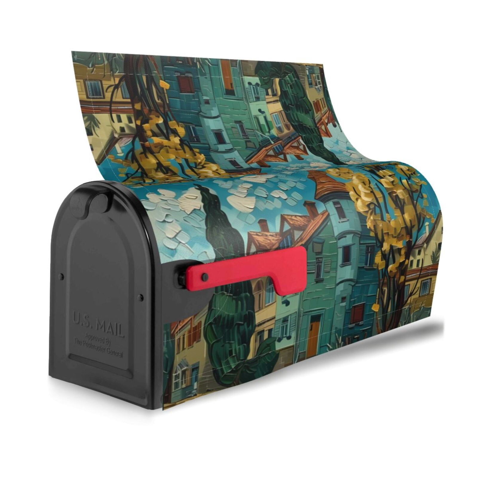 Gukieu Impressionist Village Sky Print Magnetic Mailbox Cover, Sun-proof and Waterproof Home Yard Mailbox Cover-21x18 in