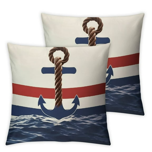 Acheng Anchor Decor White Red Blue Throw Pillow Covers Set of 2 Nautical Themed Stripes Decorative Pillow Case Pillowcase for Sofa Couch Ocean Cushion Case Nautical Outdoor Pillows Covers 12x12in