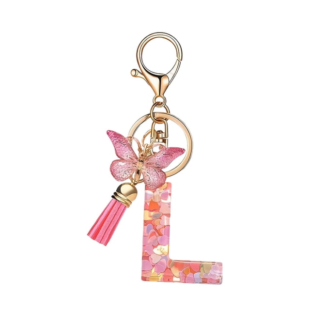 L Fashion Resin Letter Keychain, Butterfly Tassel Pendant With Gradient Design And Shiny Letters, Multi-Functional Use For Backpack And Car Keys