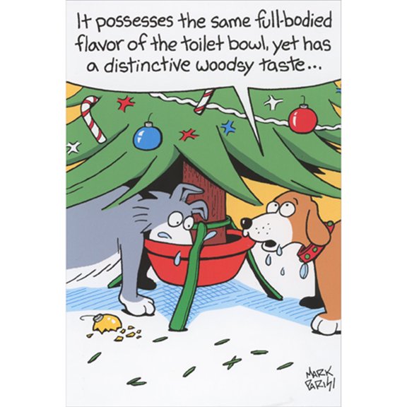 Nobleworks Same Full Bodied Flavor: Dogs Drinking from Tree Stand Funny Christmas Card