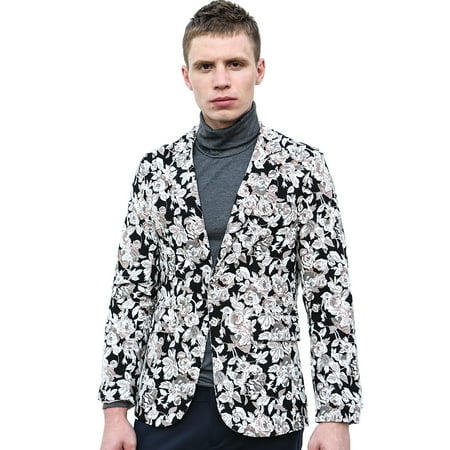 Single Breasted Mens Blazer - Unique Bargains Men's Floral Print Long Sleeve Single Breasted Casual Blazer Jacket