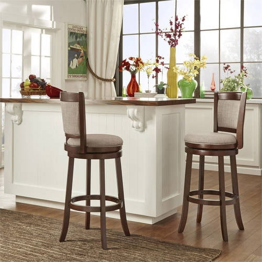 Weston Home Upholstered Swivel Seat Cherry Finish Wood Bar Height Stool, Gray