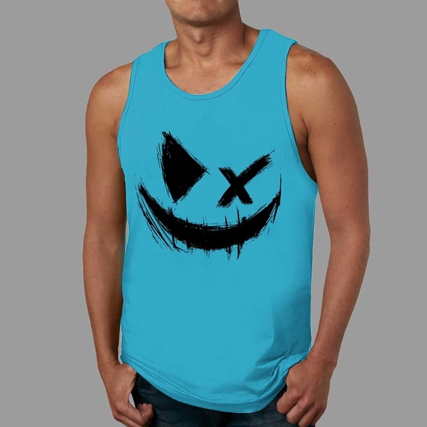 Ceisia Halloween Graphic Print Tank Top Men's Slim Fit Crew Neck Sleeveless Athletic Shirt Sky Blue XL Gifts