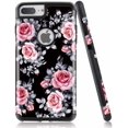 thumbnail image 1 of Étui iPhone 8 Plus, Étui Hybride avec Double Couche [Couverture Arrière Rigide + Silicone Souple Intérieur] pour Apple, Étui de Protection Mignonne avec Design Fleur de Rose pour Femmes Filles, 1 of 5