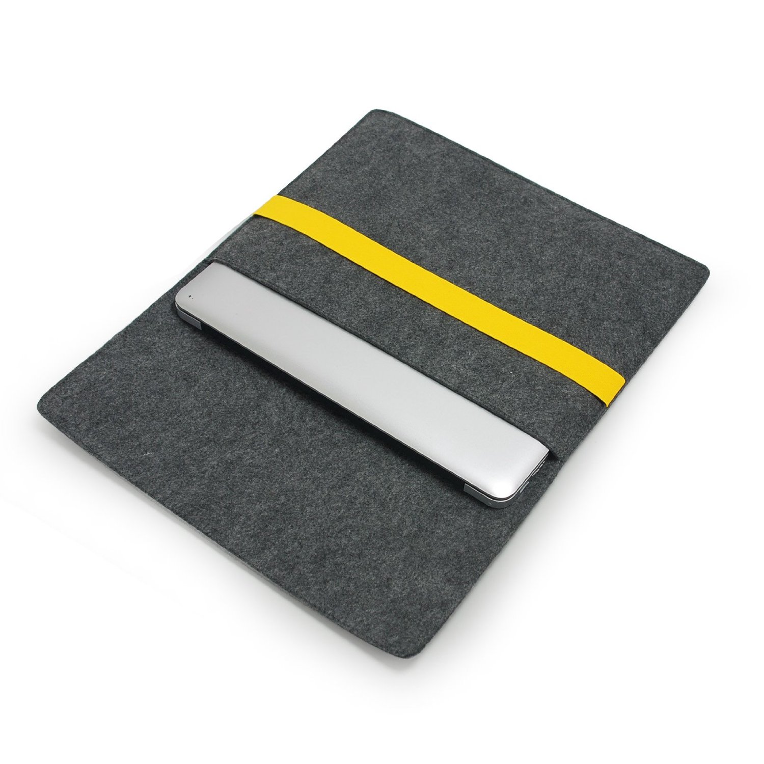 Lavievert Handmade Gray Felt Laptop Case, Computer Bag, Notebook Sleeve with Yellow Elastic Band for 13-13.3 Inch Laptop