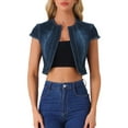 thumbnail image 1 of Chaqueta de mezclilla para mujer INSPIRE CHIC, de manga corta, ajuste ceñido, casual, recortada, color negro y azul, talla M, 1 of 6