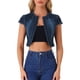 thumbnail image 1 of Chaqueta de mezclilla corta de manga corta para mujer Inspire Chic, ajuste slim, casual, chaqueta de jeans negra azul S, 1 of 6