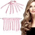 thumbnail image 1 of Rizador de pelo sin calor con diadema para rizos nocturnos, sin varillas de calor para ondas suaves en cabello largo, color rosa., 1 of 5