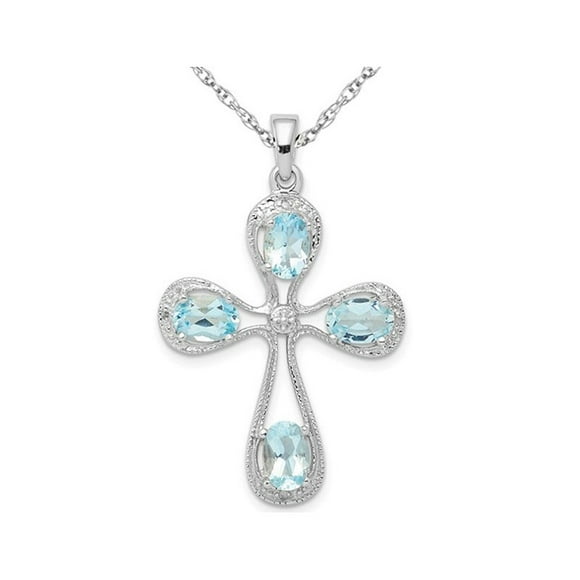 1.10 Carat (ctw) Aquamarine Cross Pendant Necklace with Chain in Sterling Silver