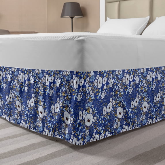 Floral Bed Skirt, Branches Berries and Leaves English Garden Art, Elastic Bedskirt Dust Ruffle Wrap Around for Bedding Decor, 4 Sizes, Dark Violet Mustard, by Ambesonne