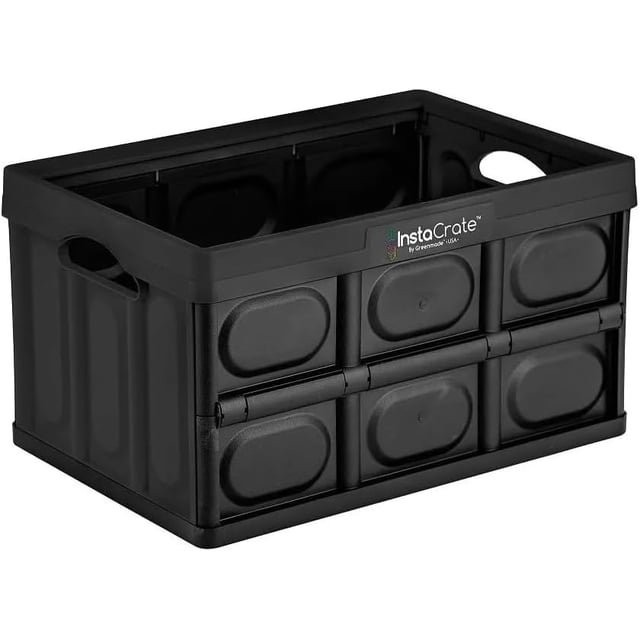 Caja de almacenamiento Plegable con Capacidad de 45.4L, Contenedor de Plástico Resistente, Cesto Negro, Organizador Apilable para ropa, juguetes, libros, aperitivos, zapatos