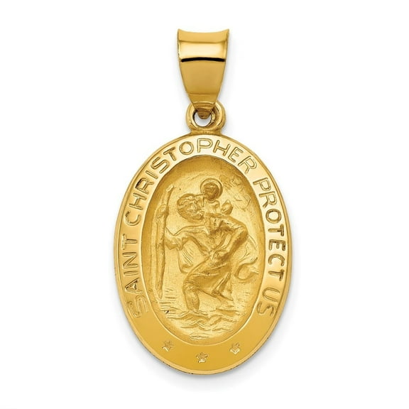 Auriga Fine Jewelry 14K Yellow Gold Polished and Satin St. Christopher Medal Pendant for Women (L- 28.25mm, W- 15mm)