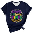 thumbnail image 2 of BOOMILK Mardi Gras Shirts for Women Casual Letter Graphic Tees V Neck Short Sleeve T-shirt Gift Summer Tops Plus Size, 2 of 5