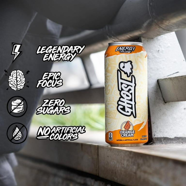GHOST Zero Sugar Energy Drink, Orange Cream, 16 oz Can, 12 Pk