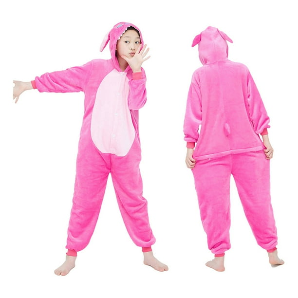 Mono de pijama de franela de felpa azul con puntadas Kigurumi