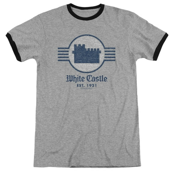 White Castle Emblem Adult Ringer T-Shirt Heather Black