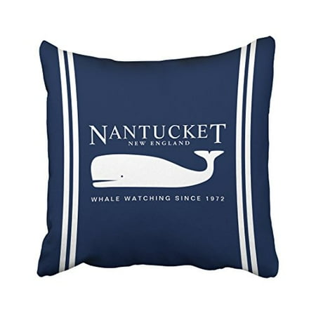 Nautical Throw Pillows Navy WinHome Square Throw Pillow Covers Navy Blue Nautical Nantucket Whale Label Customizable Pillowcases Polyester 18 X 18 Inch With Hidden Zipper Home Sofa Cushion Decorative Pillowcase ()