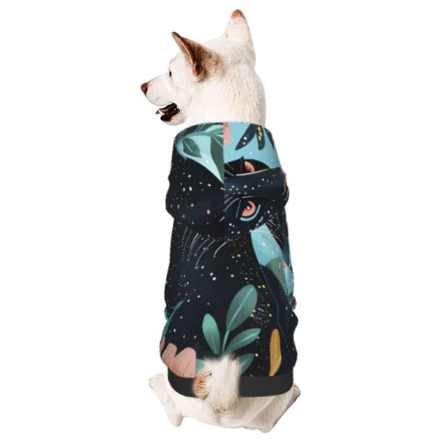 Balery Black Panther Floral Illustration Sudadera con Capucha para Perros Pequeños – Ropa para Mascotas, Disfraz para Perros y Gatos, Ideal para Fiestas y Cosplay-XX-Large