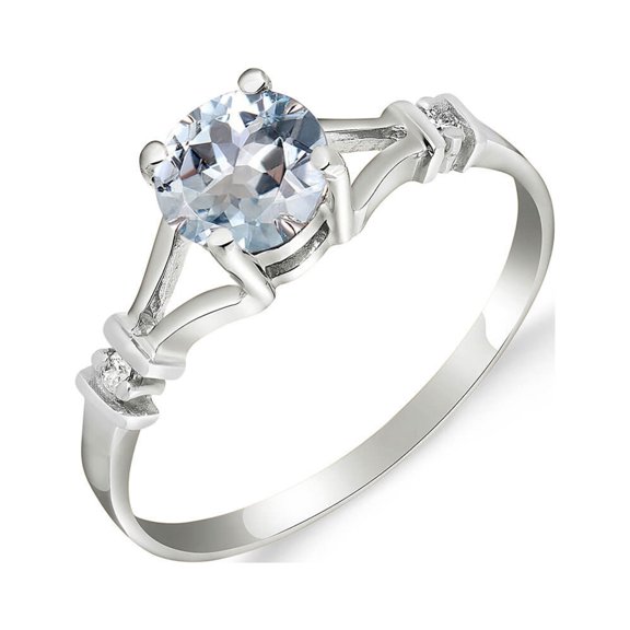 Galaxy Gold 14K White Gold Natural Diamonds and Aquamarine Ring - March Birthstone - Courage & Clarity - Sizes 5.5 to 11 - Fine Jewelry for Women