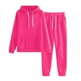 thumbnail image 1 of Women's Solid Color Hooded Tracksuit Set - Polyester Sport Suit for Workout/Running (S-XXXXL), 1 of 5