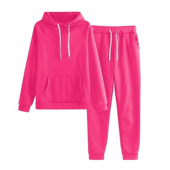 Fgnfyis Sport Suit Women Solid and Tracksuit Sweatshirt Hooded Women Suits Sets 2 Piece Sets Women Outfit Hot Pink S
