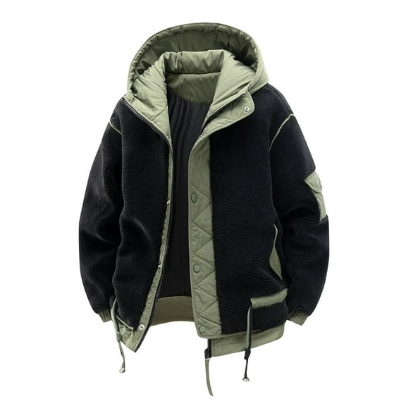 YLSDY Men Patchwork Fleece Jacket Thick Hooded Lamb Wool Jacket Casual Couple Cotton Padded Jacket Parka Coat Black XXXXL