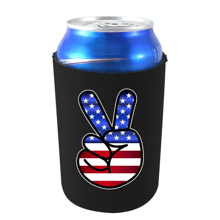 America Peace Sign Beer Bottle Coolie (Black) 