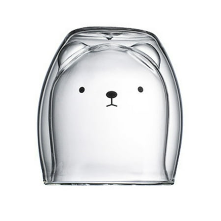

Egmy Prevent Scald Cartoon Lovely Double Glass Milk Coffee Cup With Round Mouth