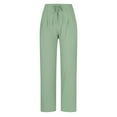 thumbnail image 4 of Huesdet Women's Linen Pants 2024 New Casual Pants for Womens Wide Leg Loose Elastic Waist Pants Trousers with Pocket Green,XL, 4 of 5