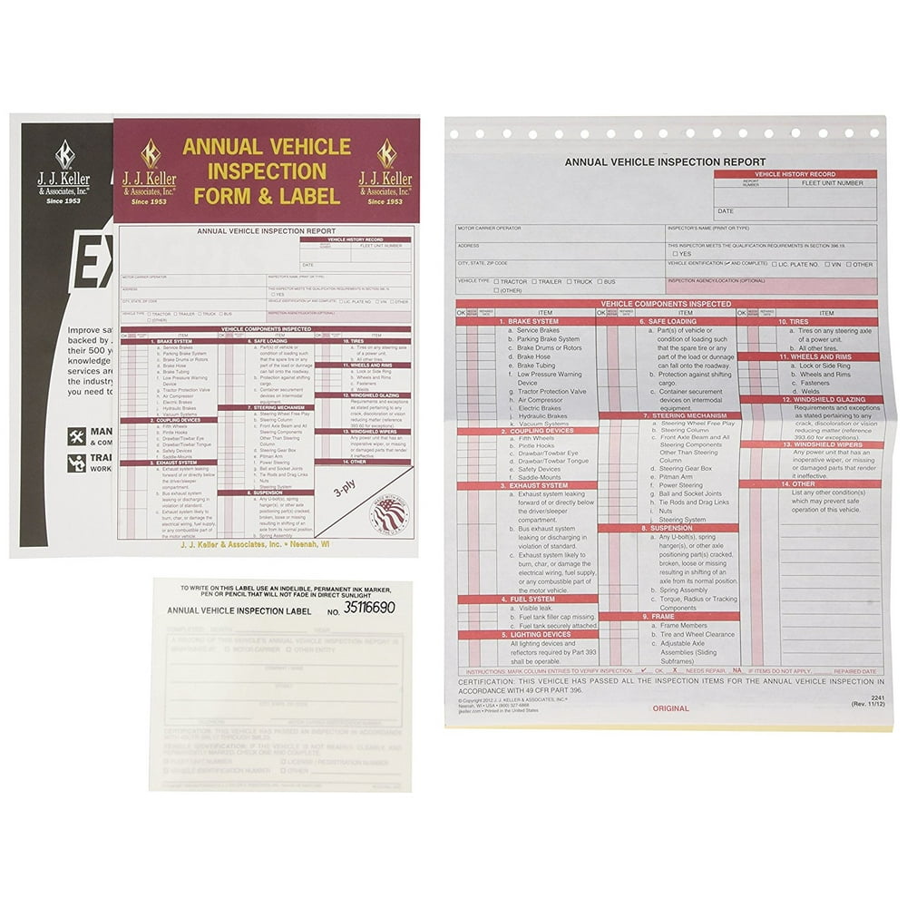 J.J. Keller 471 Annual Vehicle Inspection Report and Label