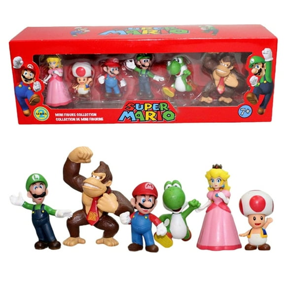 6Pcs/Set 4-7cm Super Mario Bros PVC Action Figure Toys Dolls Model Set Luigi Yoshi Donkey Kong Mushroom for kids birthday gifts 5th generation