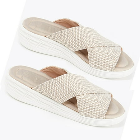 

Egmy Stretch Cross Orthotic Slide Sandals Cross Sandals Woven Beach Wedge Slippers