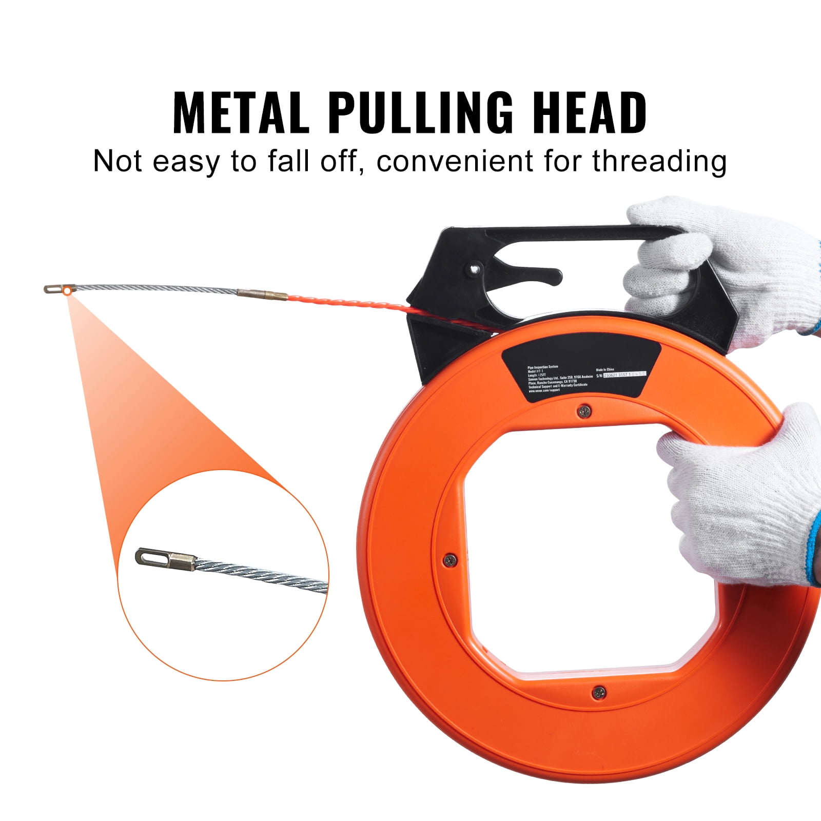 KFFKFF 125 ft PET Wire Puller, 3/16-Inch Cable Fishing Tool with Enhanced Housing and Handle, Convenient Wire Pulling Solution for Walls and Electrical Conduits, Non-Conductive Design