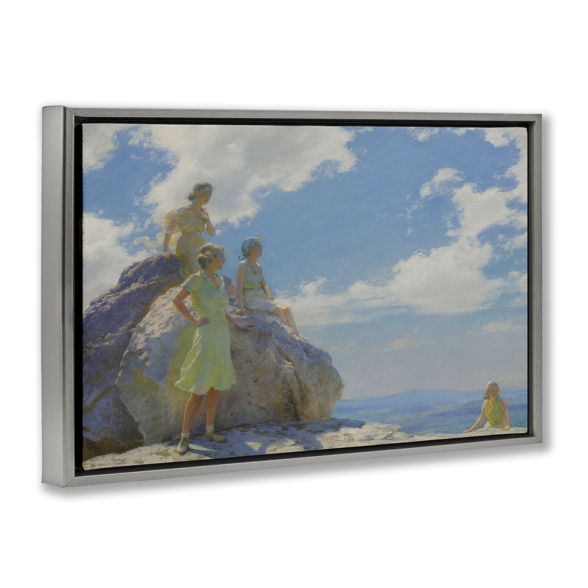 Stupell Industries Classical Family by Rocks People Painting Gray Floater Framed Canvas Art Print Wall Art, 25 x 17