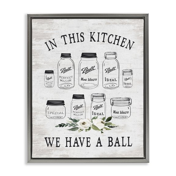Stupell Industries French Country Kitchen Jar Phrase Gray Floating Frame Canvas Art, 17 x 21, by Lettered and Lined