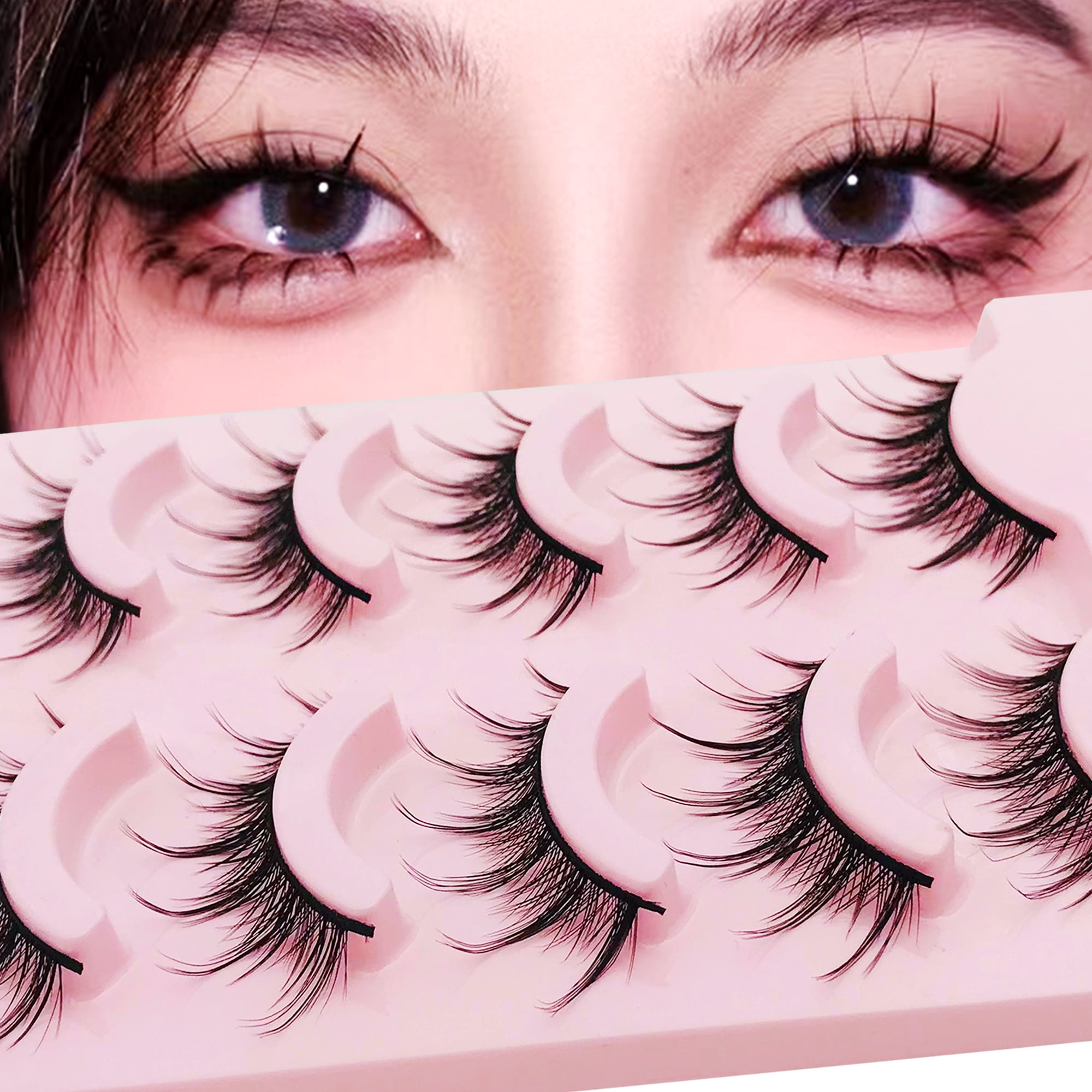 AUGENLI Natural Look Manga Lashes 15mm Japanese Style Wispy Eyelashes  Reusable for Cosplay Anime Makeup and Daily Wearring 5Pair (7 clusters)