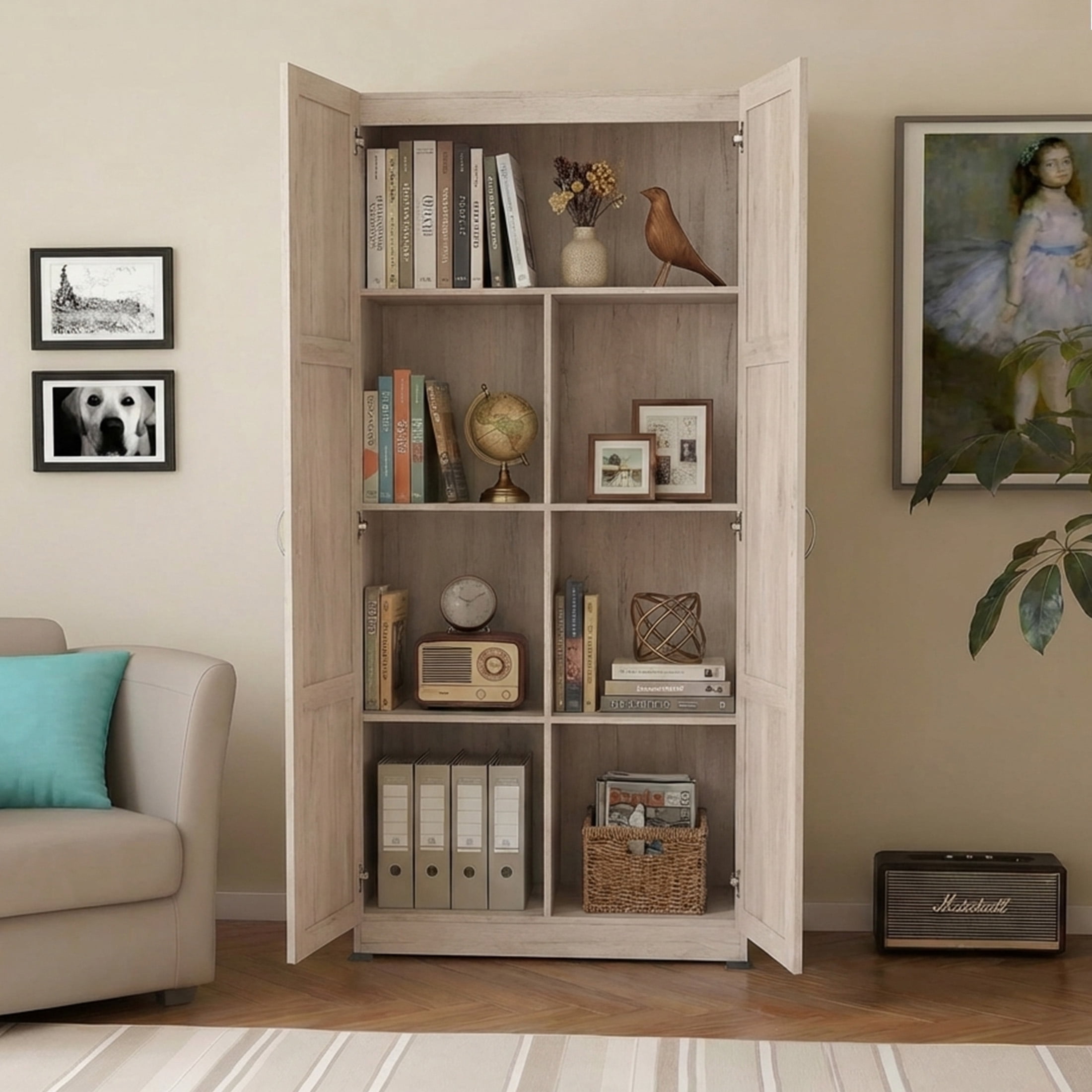 CONCETTA 71 inch Wooden Storage Cabinet, Freestanding Cupboard, 4-Tier Home Organizer for Kitchen, Living Room, Bedroom, Pantry, Beige