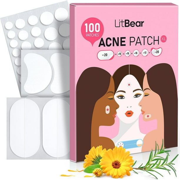 Parches LitBear Large para acné y espinillas, 100 parches con aceite de árbol de té