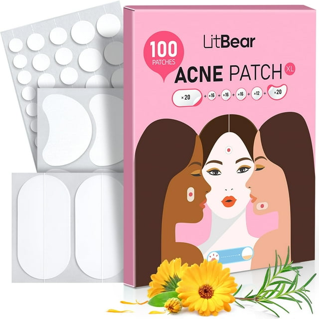 Parches LitBear Large para acné y espinillas, 100 parches con aceite de árbol de té