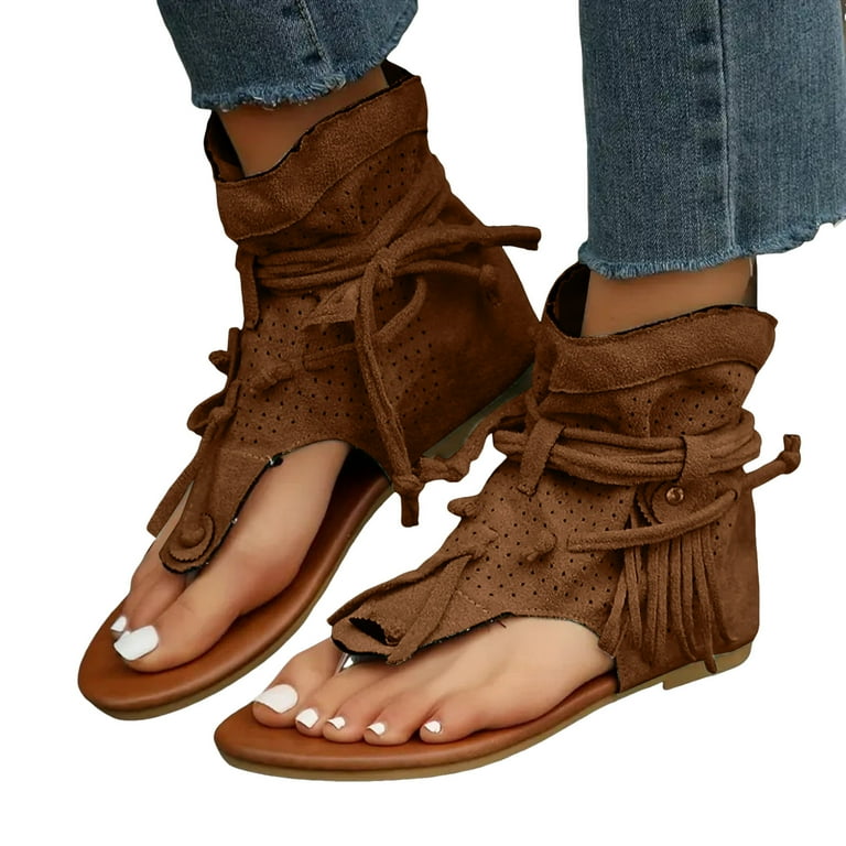 Mostsola Flip Flops for Women Suede Gladiator Sandals Cowboy