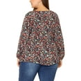 thumbnail image 3 of Unique Bargains Women's Plus Size Floral Long Sleeves Belt Tie Ruffle Peplum Top Blouses 1X Black, 3 of 6