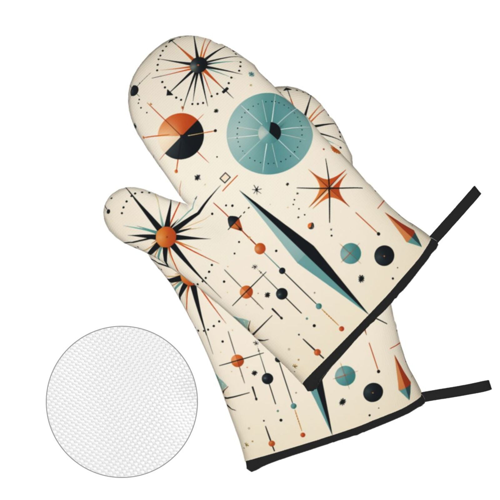 Star Retro Mid Century Vintage Atomic Art 4Pcs Oven Mitts and Pot Holders Sets Oven Kitchen Gloves Hot Pads for Cooking BBQ Baking Grilling