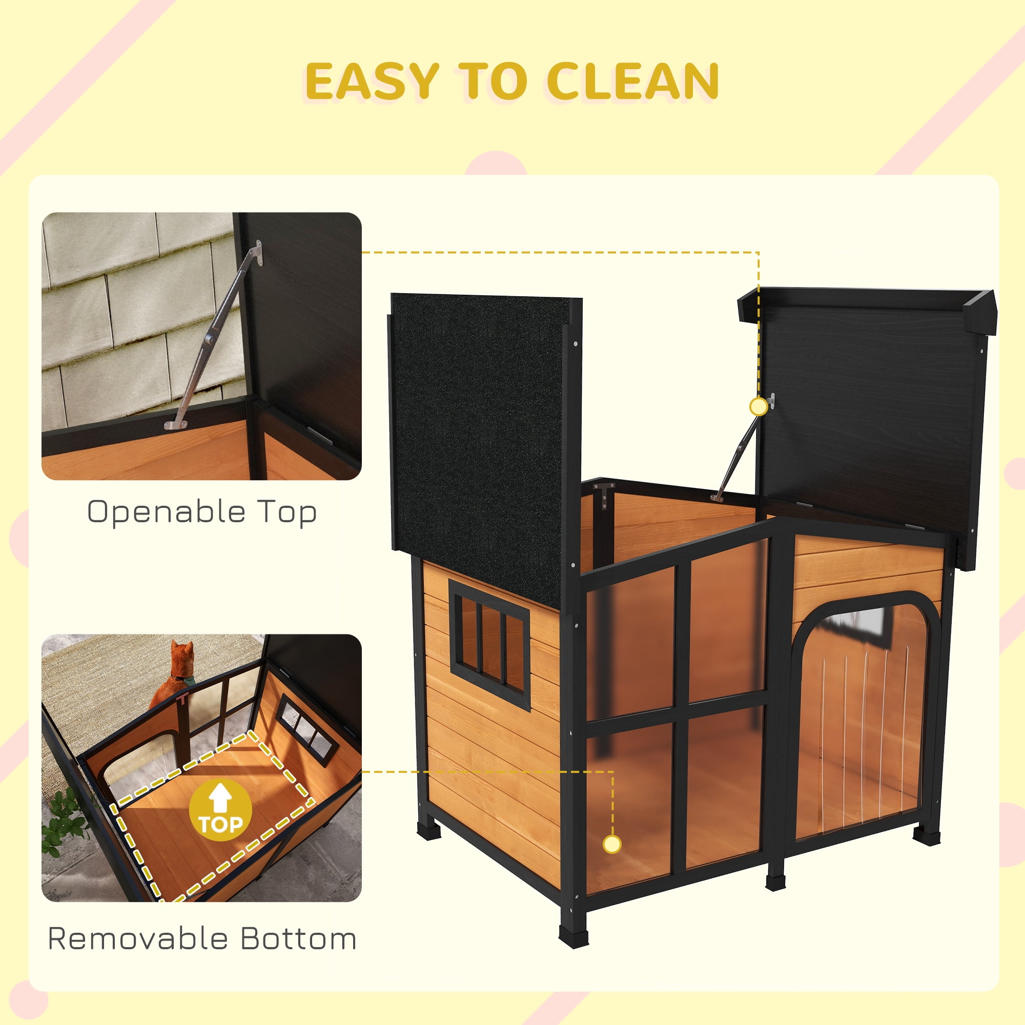 PawHut Giant Window Wooden Dog House for Large Dogs Outdoor & Indoor
