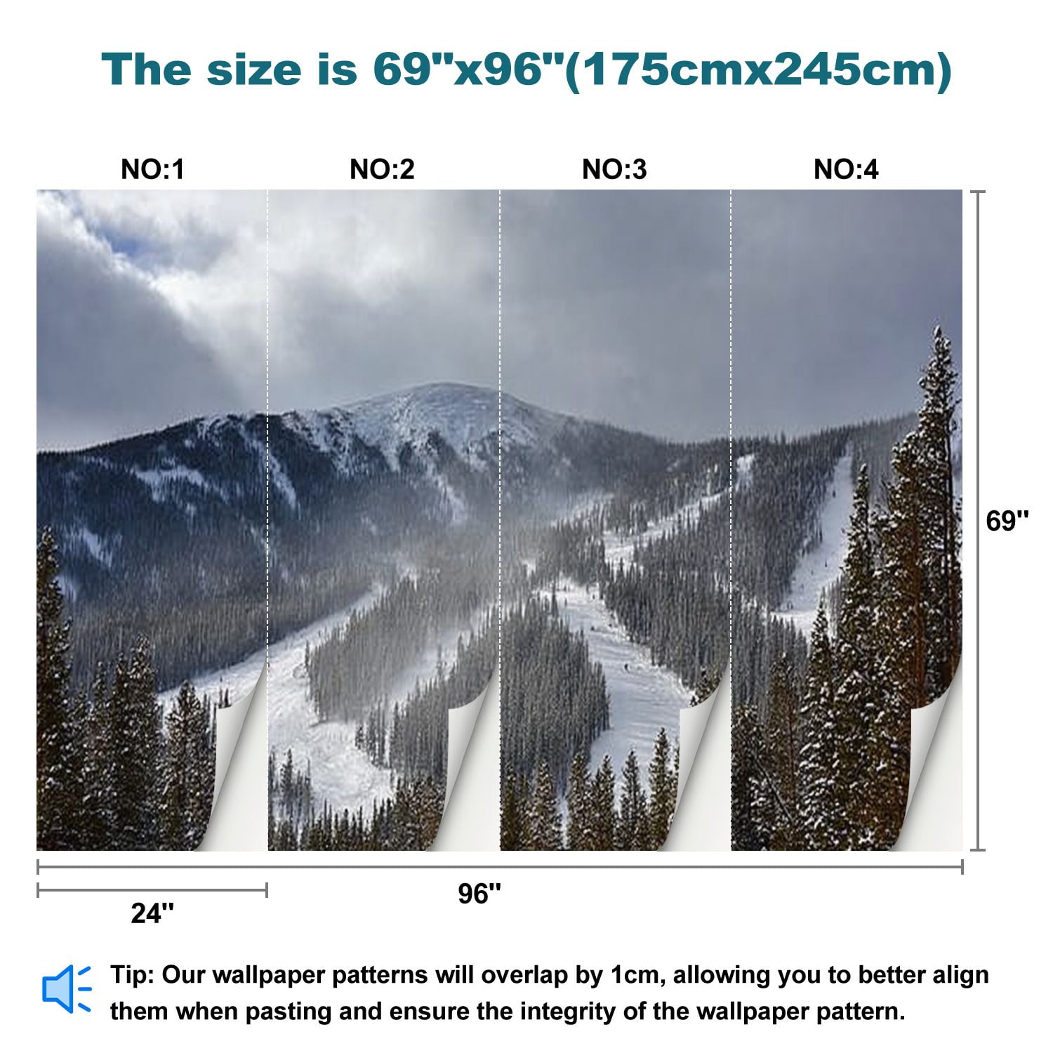 Peel and Stick Wallpaper winter park ski area skiings Modern Art Wall Mural Decor Self Adhesive and Removable 69in x 98in