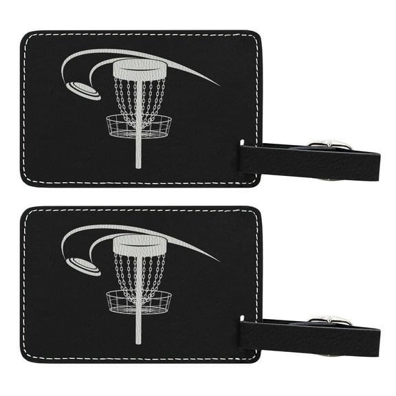 ThisWear Disc Golf Gifts for Women Disc Golf Course 2-pack Laser Engraved Leatherette Luggage Tags Black