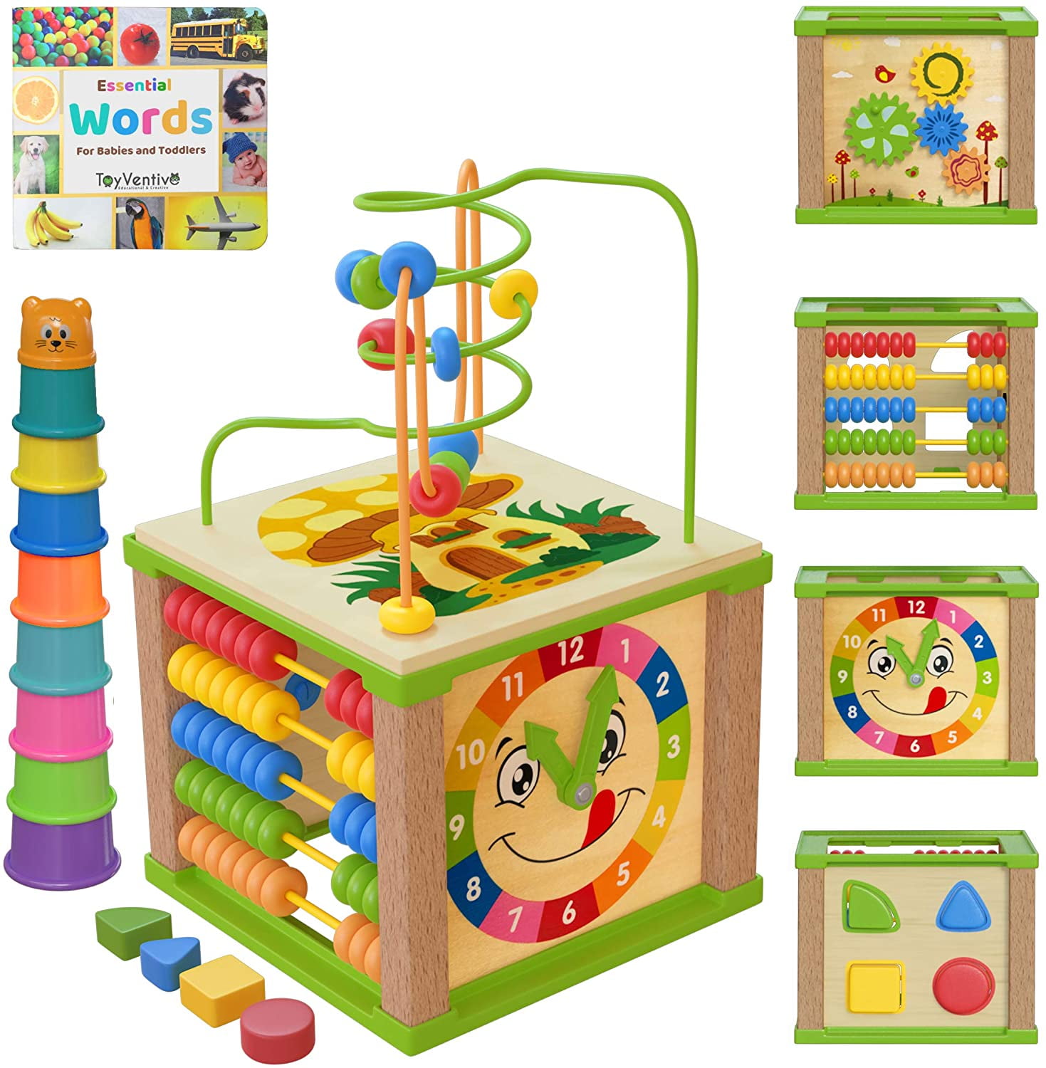 TOYVENTIVE Wooden Kids Baby Activity Cube Boys Gift Set One 1 2 