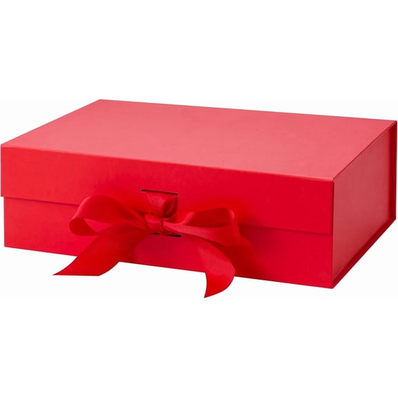 10.5" Large Gift box with Magnetic Lid and Ribbon for Christmas,Valentine's day,Birthdays, Bridal Gifts,Weddings,DIY and so on (Large, Red)
