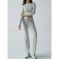 thumbnail image 4 of Conjuntos de 2 Piezas para Mujer, Larga, Cuello Redondo, Pantalones Acampanados de Cintura Alta, Conjuntos de Chándal, Ropa de Calle. Gris XL, 4 of 9