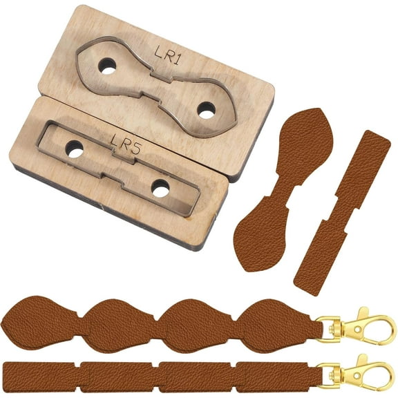 2Pcs 2 Styles Rectangle Wooden & Carbon Steel Leather Die Cutting Mold Leather Crafts Tool BurlyWood 39.5~53x110~114.5x24mm 1pc/style