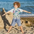 thumbnail image 3 of FORMRS Boys Rash Guard with Short Sleeves UPF 50+ Swim Shirts Sizes 3-12T, Blue Doodle Pattern, 3 of 6